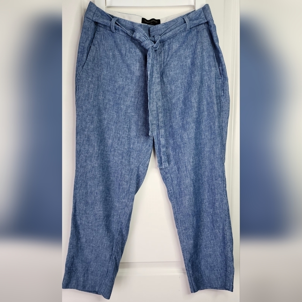 Banana Republic Avery Tie Waist Pants Linen Blend Chambray Size Petite 4